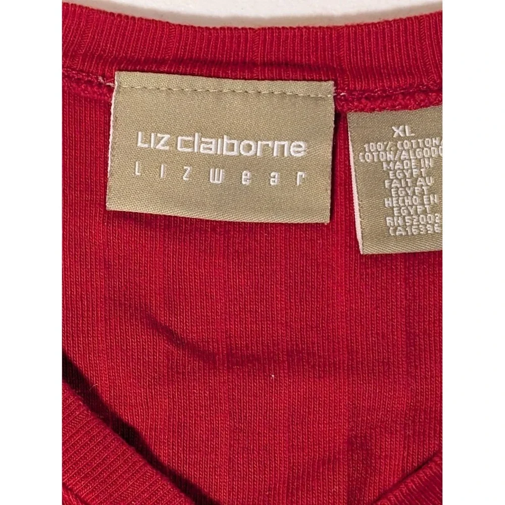 Liz Claiborne Lizwear Women's Sleeveless Top Red Ribbed V-Neck XL Gently Used - Picture 2 of 3